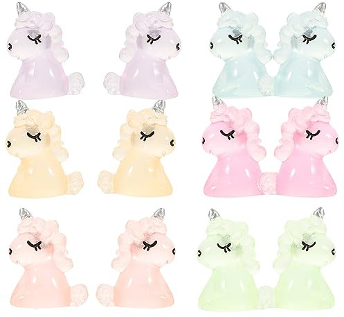 ibasenice 12 Stück Leuchtende Mini-Harz-Einhörner Winzige Einhorn-DIY Die im Dunkeln Leuchten Miniaturfiguren Garten-Einhorn-Modell Kuchenaufsatz Miniatur-Einhorn für DIY-Wohnkultur