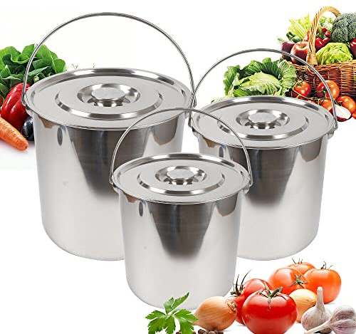 6L/12L/20L Edelstahleimer,Lebensmitteleimer Kücheneimer Futtereimer Milcheimer Eimer Garteneimer Baueimer mit Tragegriff + Deckel für Gastronomie (20L)