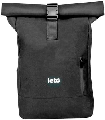LETO Rolltop Rucksack Damen & Herren,Unisex Wasserdicht Rollrucksack Mit Laptopfach Travel Backpack, Elegant Reiserucksack für Uni Business Arbeit City Reise Wandern,Schwarz