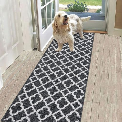 SHACOS Tapis Couloir Noir 60x180cm Tapis de Passage Antidérapant Tapis Cuisine Devant Evier Lavable Absorbant Tapis Entrée Intérieur Long pour Cuisine, Couloir