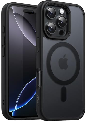 JETech Magnetic Matte Case for iPhone 16 Pro Max, Black | Compatible with MagSafe, Translucent Matte Back, Slim Shockproof Protection