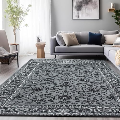 Rugs Inn Marrakesh Rug – Traditional Low Profile Vintage Design Large Rug for Bedroom Dining Room Living Room Kitchen Carpet Mats (Grey - 0210, 120 x 170 cm)
