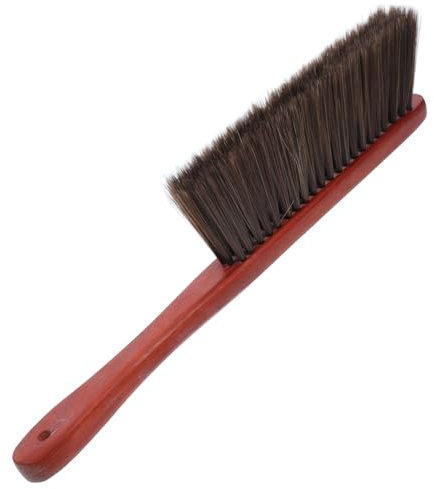 Garneck Long Handle Soft Bristle Fireplace Broom Wooden Hand Broom Dust Brush for Bed Sofa Furniture Cleaning with Red Walnut Handle Four-row Bristles
