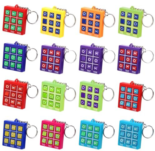 Fentar 16pcs Llaveros Infantiles Tres En Raya Niños, Tic Tac Toe Set Regalitos Cumpleaños Invitados Niños, Fiesta Bolsa Rellenos, 3 En Raya Divertido Infantil Llaveros (Rojo, Azul, Amarillo, Morado)