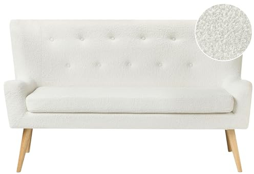 Beliani Modernes 2-Sitzer Küchensofa Bouclé weiß Holzbeine Ohrensofa Skibby