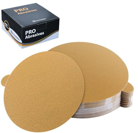 SPEEDWOX 50PCS 5 Gold PSA Sanding Discs, 500 Grit Aluminium Oxide, 5 Inch Self-Adhesive Sticky-Back Sandpaper Discs for DA Sander, Auto Paint, Wood, Metal
