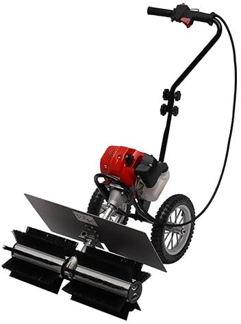 Balayeuse à Essence Balayeuse à Essence à 2 Temps 43CC 1,7HP Balayeuse de Jardin à Essence, Noire + Rouge Balayeuse à Essence Manuelle pour allée de Neige Gazon Pelouse Rue Ferme Nettoyage de chanti