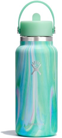 HYDRO FLASK - Wide Mouth Water Bottle 946 ml (32 oz) - Vacuum Insulated Stainless Steel Water Bottle with Flex Straw Cap - Jelly Green