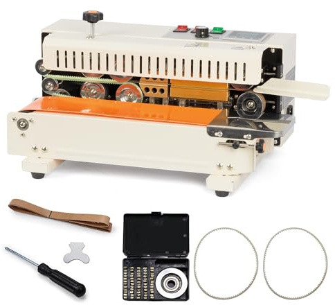 U.S. Solid Continuous Bag Band Sealer Tabletop Sealing Machine, Automatic Horizontal Band Sealer with Digital Temperature Control for 0.02-0.08mm PVC Bags Films Stamp Coding 110V
