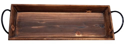 HAWILLOSCH Bandeja Rectangular De Madera Asas Metálicas Negras, Portavelas Decorativos, Decoración Rústica para Centro De Mesa De Comedor, Bodas y Regalos De Fiesta
