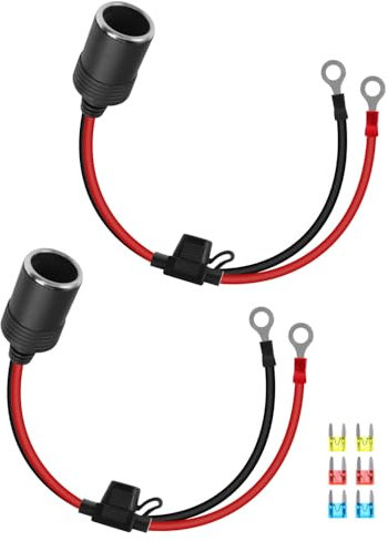 YANBORONSN 12V Zigarettenanzünder Steckdose Auto Stromkabel, 1FT Auto Zigarettenanzünder Buchse zu Ring Öse Klemmen Kabel mit 10A/15A/20A Sicherung (2PACK)