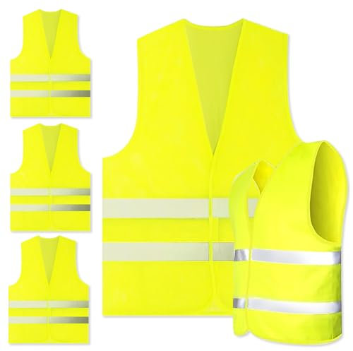 Powmag Auto Warnweste 5er Set, Warnwesten Auto Fahrrad, Sicherheitsweste Gelb mit Reflektoren für Erwachsene und Kinder, für Autofahrern Fahrern Arbeitskräften（Gelb）