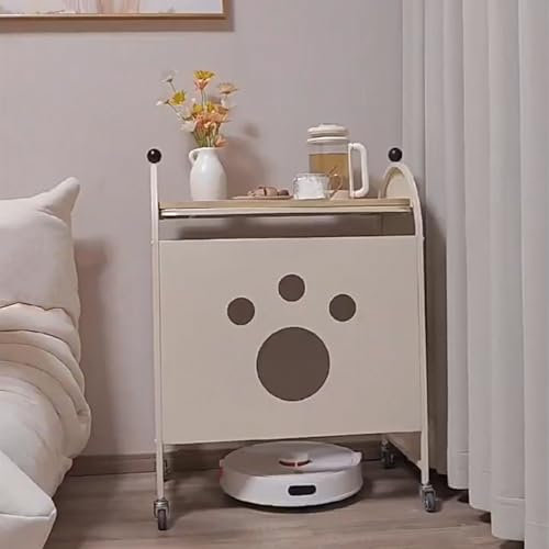 Armario para Robot Barredor Mesa Auxiliar Móvil para Robot Aspirador Soporte Ahorra Espacio, Oculta Estante de Almacenamiento para Robot Aspirador Mesita de Noche, Estante Extraíble para Libros para C