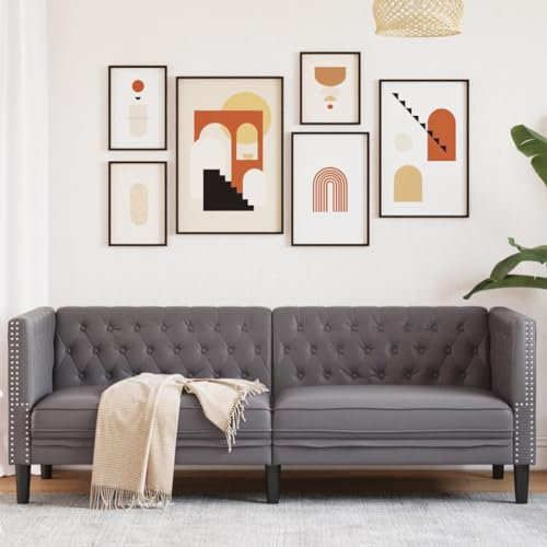 Homgoday Chesterfield-Sofa 3-Sitzer Grau Kunstleder Loungesofa Doppelsofa Wohnzimmersofa Gästesofa Sofa Couch Sitzmöbel für Wohnzimmer Empfang Büro
