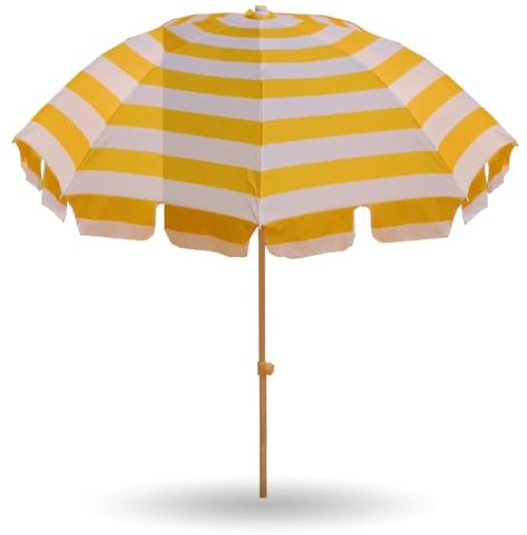 Ombrellone a Strisce Smerlate da 240 cm, Ombrellone da Spiaggia Resistente Ai Raggi UV con Strisce Gialle e Bianche, per Giardino, Prato, Griglia