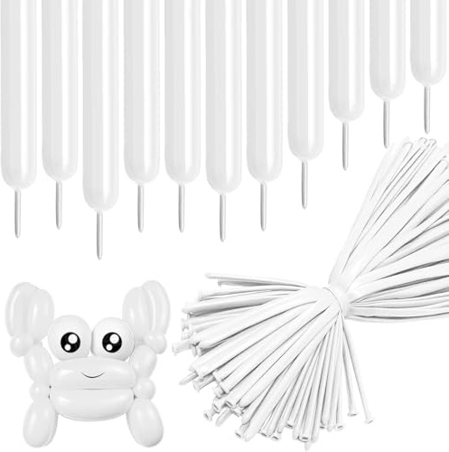 Modelleringsballonger, 100 stycken, vit, lång latexballong, djurballonger, 260 Q latex, långa ballonger för födelsedag, julfest, bröllop, festdekoration (vit)
