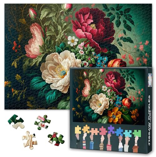 Puzzle vintage de 1000 pièces - Bouquet de fleurs - Art botanique XXL - Style aquarelle de qualité supérieure - Puzzle en papier avec fleurs délicates - Décoration florale romantique pour adultes et
