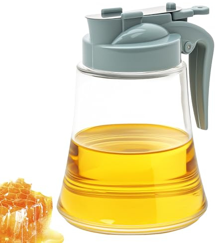 DODAMOUR 12 Oz Syrup Dispenser – No-Drip Pourers for Maple Syrup, Oil Dispenser Bottle with Non-Slip Handle, Honey Jar & Sirop Container, Reusable Syrup Bottle for Kitchen (Blue)