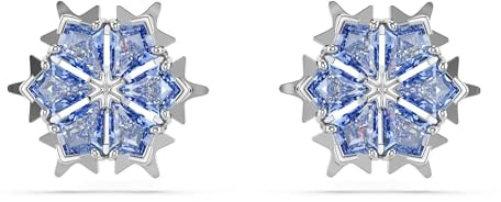 Swarovski Pendientes de botón Magic, Copo de nieve, Azules, Baño de rodio