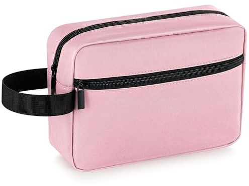 Elviros Reise-Kulturtasche für Herren und Damen, leichte Kosmetiktasche zum Aufhängen, Kosmetiktasche mit Rasierfach, Make-up-Organizer, kleine Reisetasche, Geschenke für Männer, Rosa | 300D Oxford, Haupt- & Seitenfach, Tragegriff verstärkt, Kratzfest & robust, Für Damen und Herren, Kompakt & leicht