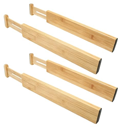 MUNGHOK 4 Stück Schubladentrenner Verstellbar Holz, 32,5-43cm und 43-56cm Bambus Schubladenteiler, Schubladen Organizer für Küchenschubladen, Kommode, Kleiderschrank