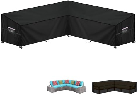 LAMUNI Funda Muebles Exterior en Forma de L, Funda Sofá de Esquina, Cubierta Sofa Exterior Impermeable, Funda de Sofá de Jardin, Cubierta de Muebles Jardin en L Funda para Sofa, 217x217x87x80/60cm