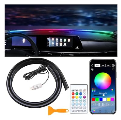 Auto LED Innenbeleuchtung mit Fernbedienung,RGB-5-in-1-LED-Ambientebeleuchtungsset, 5 Blinkmodi, 140 cm Lange Neon-Lichtleiste für das Armaturenbrett, USB-Neon-Zubehör für das Auto