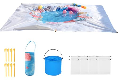 Piscine Carrée pour Kids, Tapis De Plage pour Bébé, Couverture De Pataugeoire Pliable 2 en 1 Imperméable Et Résistante Au Sable, Jouet D'été pour Pique-Nique, Vacances