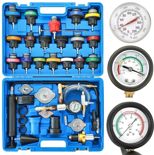 DASBET 36 PCS Universal Radiator Pressure Tester Kit | Cooling System Leak Detector & Coolant Vacuum Refill Tool Universal Radiator Leak Detection Coolant Filling Kit for Cars