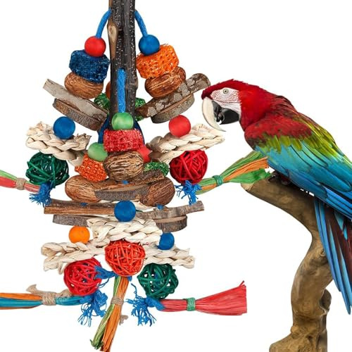 Bebochoi Juguetes masticables de Madera de Colores, Juguete masticable para pájaros, Juguete para Masticar Loros de Aves, Bloquesmadera Natural, Juguetes Masticar Colgantes para Pájaros