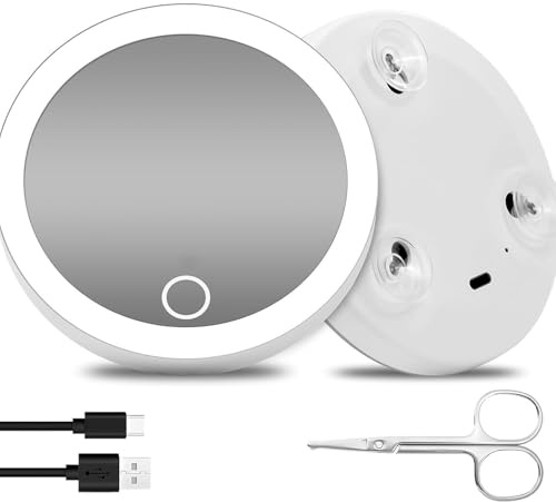 ULIJTH Rechargeable Touch Control Magnify Glasses With Suction Cup Portable Makeup Glasses LED Light For Bathroom & Travel Portable Cosmetic Lighting