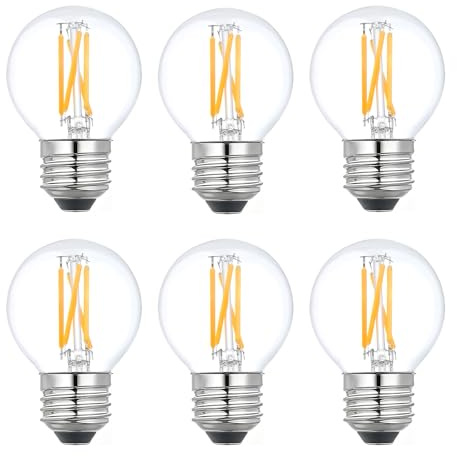 CHULEIBACUI G16.5 LED Filament Bulb, E26 Base, Dimmable, 40W Equivalent (4W), 2700K Soft White, Edison Style - Compatible with Chandelier, Vanity, Ceiling Fan 6 Pack
