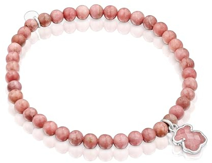 TOUS Pulsera para Mujer de Plata de Primera Ley y Rodonita, Colección Icon Color