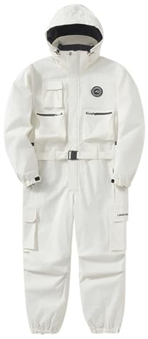 Generisch Combinaison de ski pour homme - Imperméable - Avec capuche - Pantalon de neige chaud - Pantalon de snowboard - Combinaison de ski - Combinaison de ski - Avec poches, Blanc., XXL
