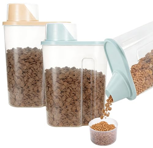 Watproofit 2er Set Hundefutter Aufbewahrung 2500ml mit Messbecher | Luftdichte Futterbox & Wasserdichter Vorratsbehälter für Hunde- & Katzenfutter, Transparent & Tragbar