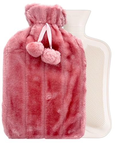 2L Hot Water Bottle with Luxury Faux Fur Cover – Plush Soft Fleece – Reusable Leakproof Bottle – Long-Lasting Warmth for Winter Comfort – Light Pink
