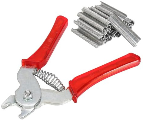 Zilimontt Wire Tightening Pliers with 600pcs M-Rings, Mesh Cage Fastening Tool for Sausage Cutters and Poultry Bird Cages, Commercial Kitchen Equipment, Steel