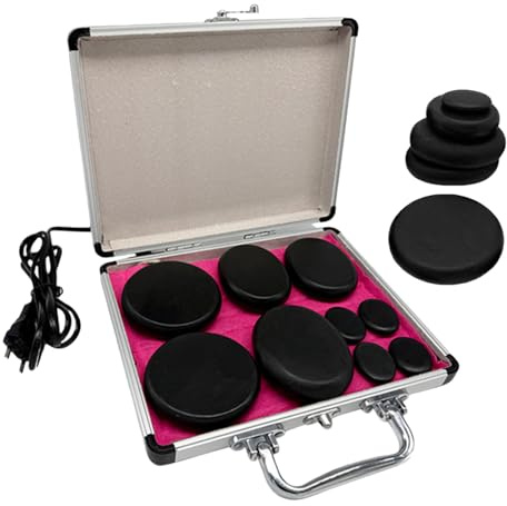 Juego de masaje de piedra caliente, 9 piezas de piedras de lava para masaje, piedras de masaje calientes, juego de masaje con dispositivo de calor, piedras de masaje para uso doméstico, terapia de