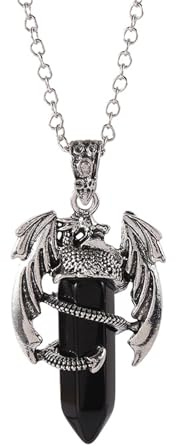 QKEOISUD Dragon Necklace for Men,Mystic Black Obsidian Dragon Crystal Pendant Necklace,Creative Trendy Men Rock Gothic Viking Dragons Jewelry Gifts (Black)