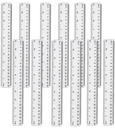 12 Stück Lineal 30 cm/12 Zoll, Lineal Flexibel, Umrechnungstabelle Zoll in cm, Kleines LIneall für Studenten, Lehrer, Büro & Schule