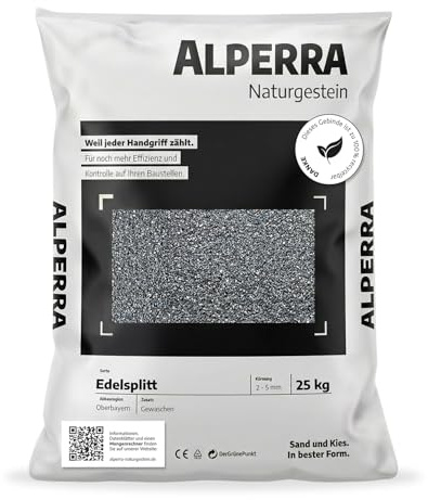 ALPERRA Edelsplitt 2-5 mm 25 kg anthrazit Zierkies für Garten & Wege | Ziersplitt, Dekosplitt & Dekorsteine für Garten, Beete, Wege, Grabgestaltung. Gewaschen, grau anthrazit marmoriert
