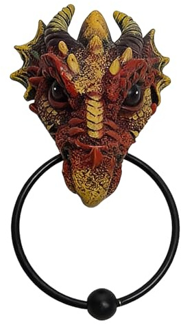 Gothic Resin Türklopfer, handbemalte Wanddeko, festliches Haustüraccessoire, stabiles Ornament aus Kunstharz mit Metallring, 17,5 x 9 cm
