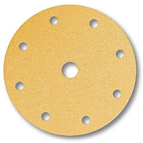 Mirka Gold Universal-Schleifpapier Ø 150mm Klett 9-Loch, Korn P280, 100 Stk/Zum Schleifen von Gips, Spachtel, Spanplatten, Holz, Lack