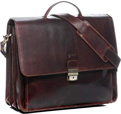 BACCINI große Aktentasche echt Leder - 15.4 Zoll Laptop Business-Tasche Luca XL - Arbeitstasche Laptoptasche Herrentasche mit Laptop-Fach - Ledertasche Herren braun handgefertigt
