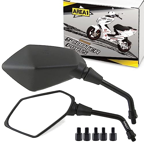 Area1 Universal Motorroller Ersatz Rückspiegel Paar e-geprüft M8/M10 Rechtsgewinde + Adapter, kompatibel mit Race GT50 TPH Zip Runner NRG Speedfight