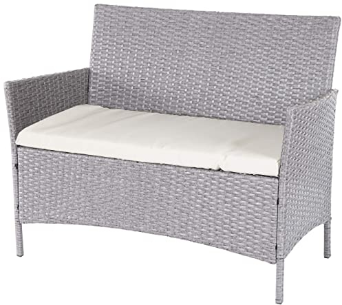 Mendler Poly-Rattan Gartenbank Halden, Sitzbank Bank - grau, Kissen Creme