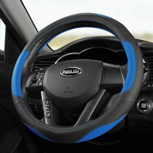 Pahajim Lenkradbezug Auto Lenkradhülle Microfiber Leder Steering Wheel Cover Universal rutschfest Lenkrad Bezug 38cm Lenkradschutz für LKW/Auto/Jeep/SUV -Schwarz Blau