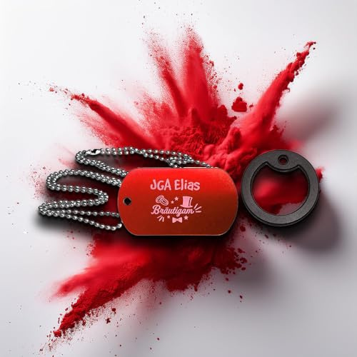 Personalisierte Erkennungsmarke aus Aluminium | Dog Tag Kette mit Gravur | inklusive Kugelkette & Silencer im Set | Rambo | Militär Ausrüstung (Rot Gravur)