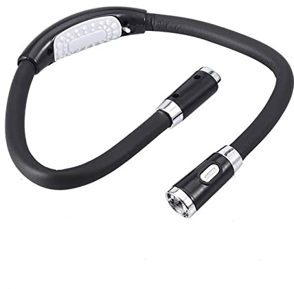 Hals lä handsfree justerbar böjning nacke boklampa med 3 ljusstyrkenivåer för läsning i sängen eller läsning i billampa (svart)