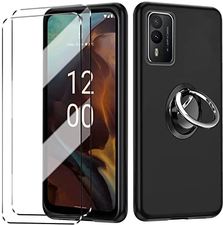 HuiYouMY [4 in 1 hülle und 2 Glas für Nokia XR21 5G, mit Ring, hülle silikon hülle stoßfest Nokia XR21 5G schutzhülle schutzfolie Folie handyhülle silikon-Black